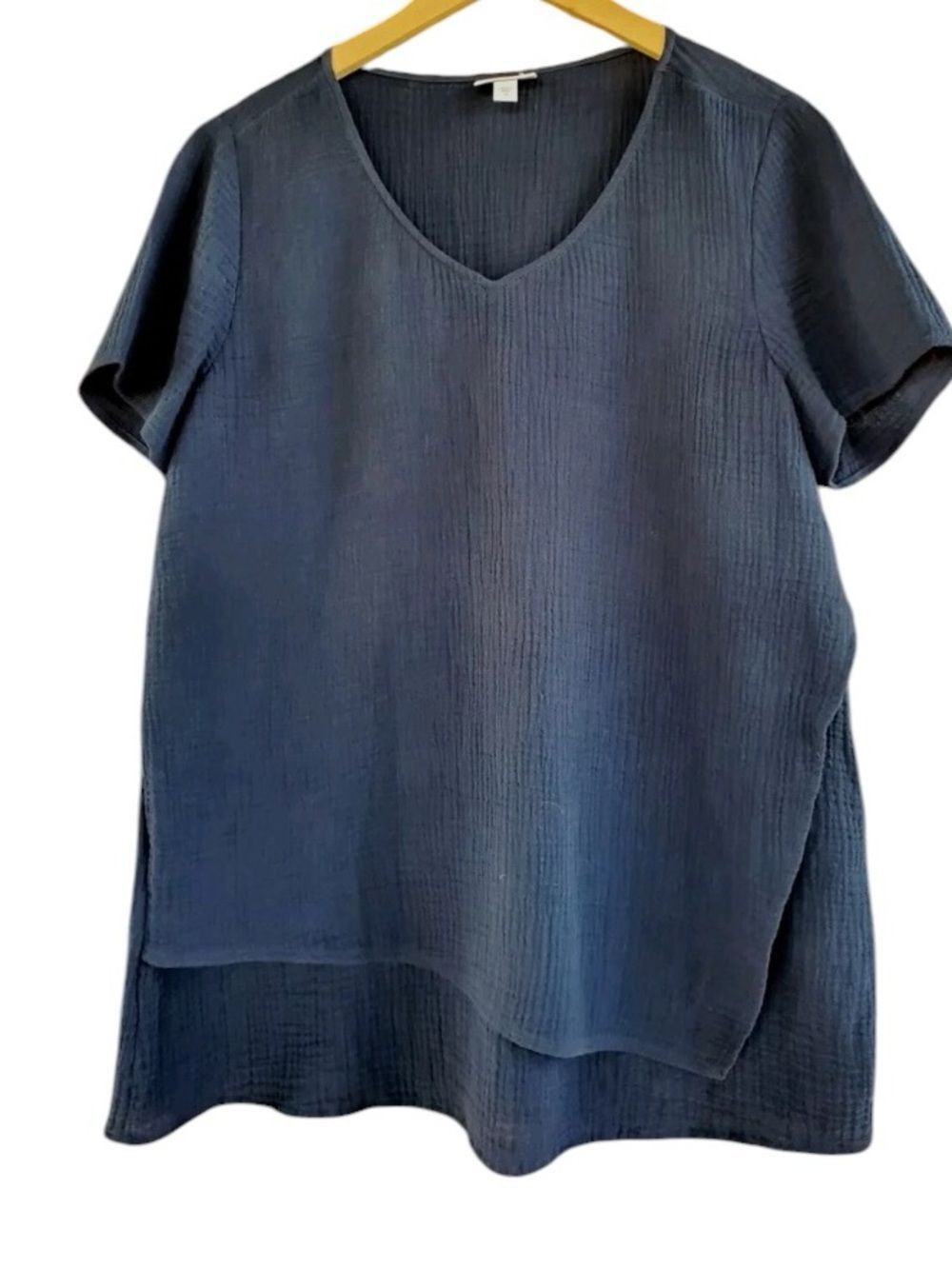 Pure Jill medium blue shirt soft v-neck double gauze cotton tunic medium